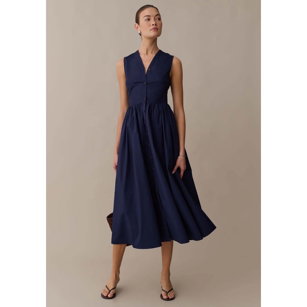 NWT o.p.t Mackenzie Cotton Button Down Midi Dress in Navy - Size XL